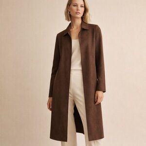 ZARA Faux Suede Long Coat Brown Open Front Trench Minimalist Chic Size S NWT